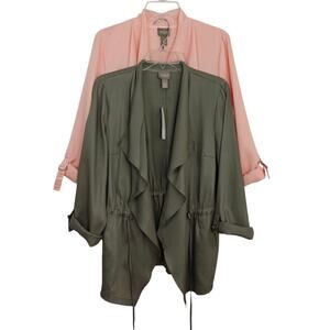 Chico's Soft Drape Front Jackets Lot Size Medium / 1 Green Peach Drawstring NWT